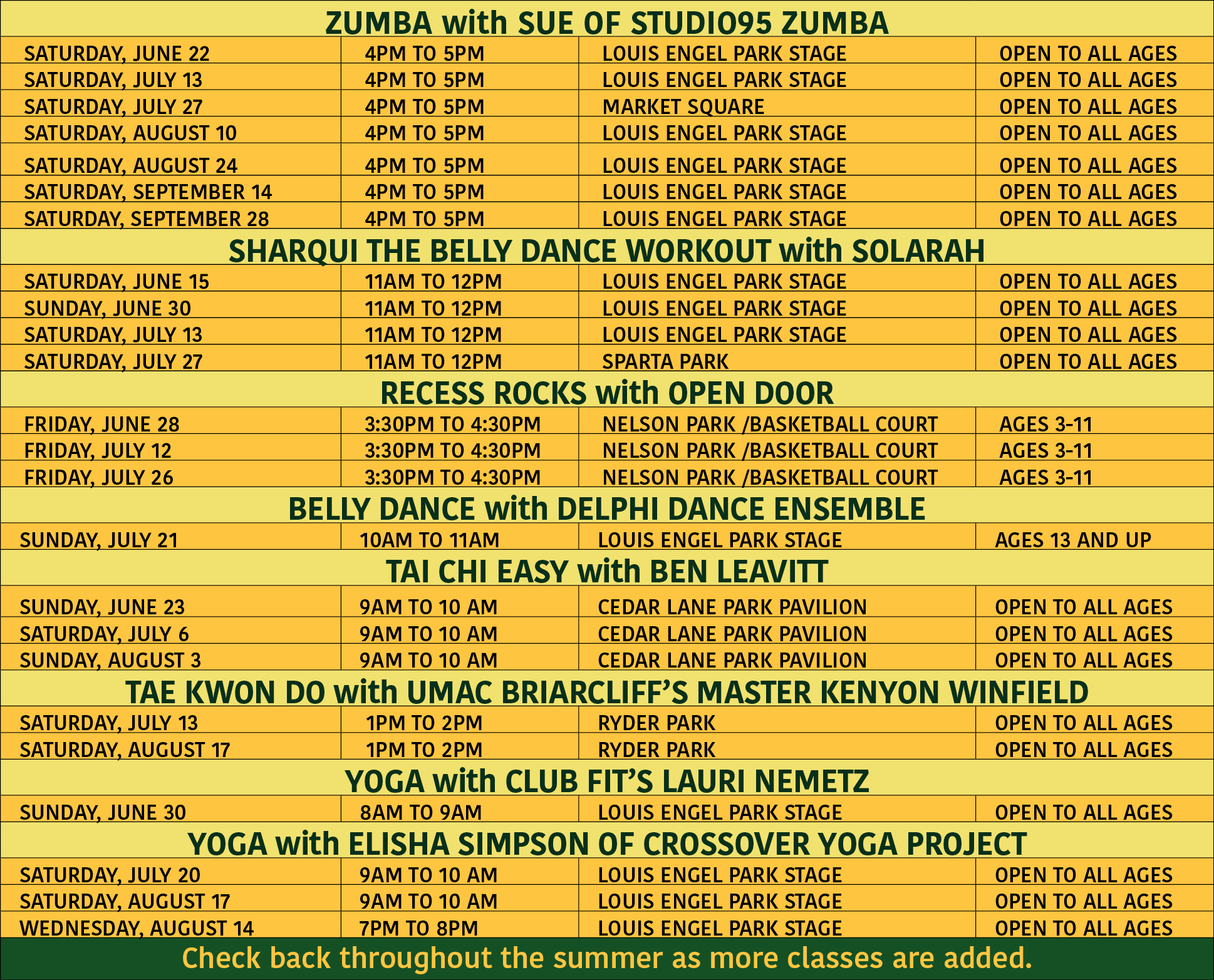 Mind Body Spirit class schedule